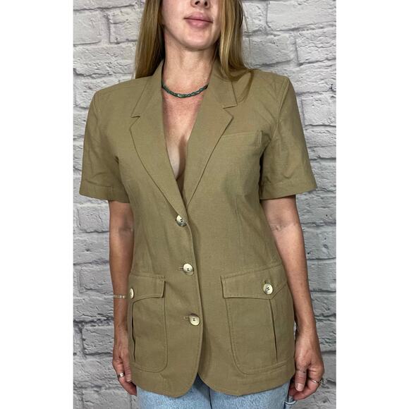 Vintage 90's Liz Claiborne Safari Style Button Up Short Sleeve Blouse/Shacket - Picture 1 of 8